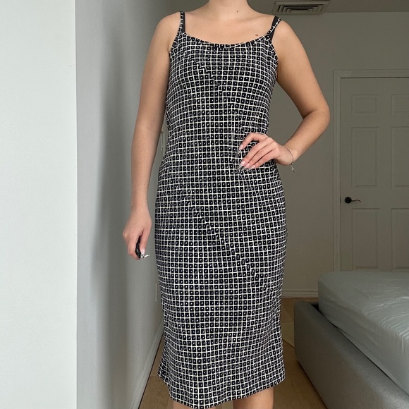 VINTAGE NAVY+CREAM MIDI DRESS - Picture 1 of 6